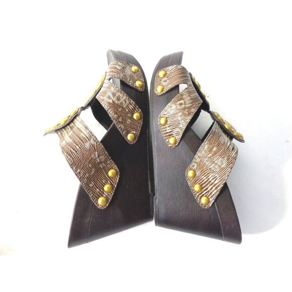 VINCE CAMUTO Laylo US 8M Brown Taupe Snake Print Leather Platform Wedge Sandals - Picture 5 of 7